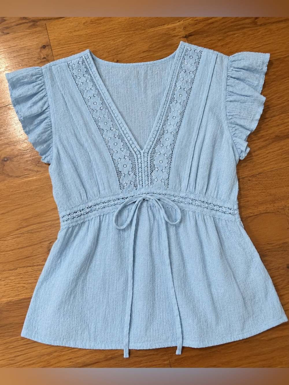 New. Lace Ruffle Cap Sleeve V-Neck Top - Wild Fable- Light Blue S